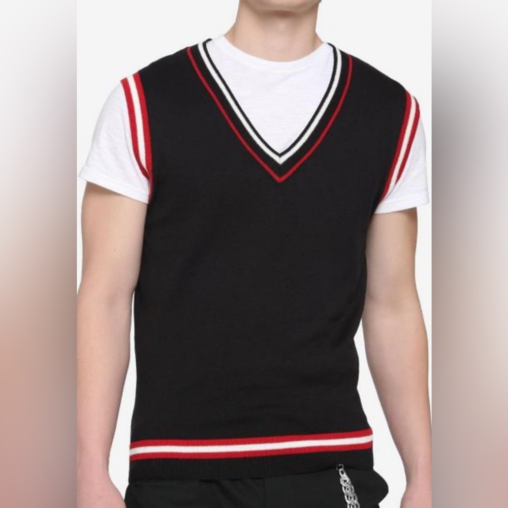 Hot Topic Black Red & White Contrast Knit Vest